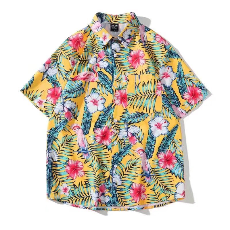 Summer short-sleeved shirts for men and women Hainan Sanya travel couples floral casual shirts summer Hong Kong style fashion - Image 18