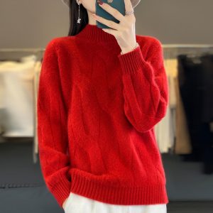 Women's high-neck base layer top, new autumn and winter style, thick wool sweater, slimming plus size knit cashmere sweater