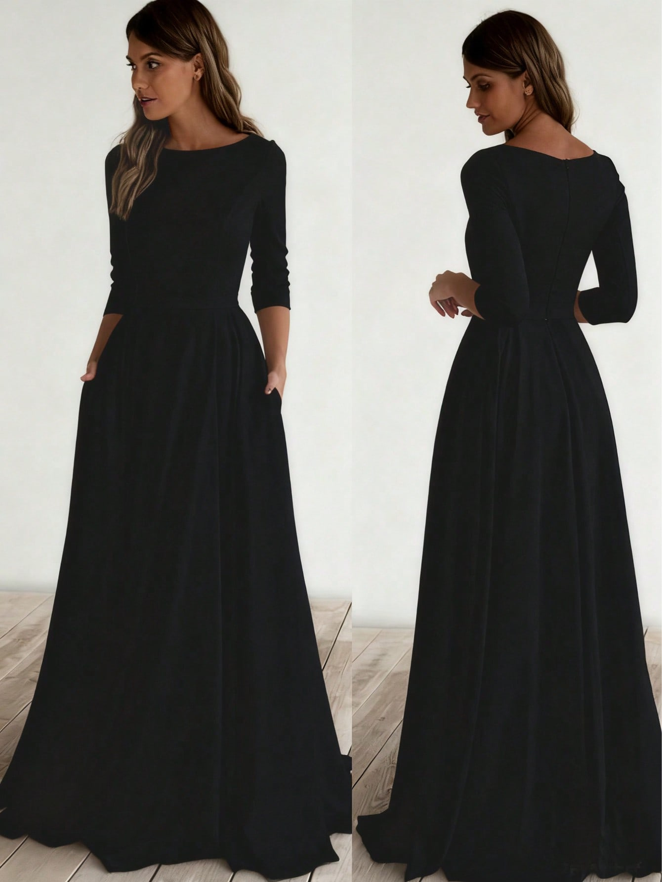 2025 New Simple Long-Sleeved Bridal Travel Photography Long Light Wedding Dress White Round Neck Long Dress Popular Multi-Color Dress - Image 12