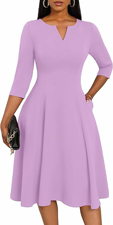 Amazon Midi Dress, Fitted Flare Dress, Three-Quarter Sleeve Wedding Guest Dress - Image 13