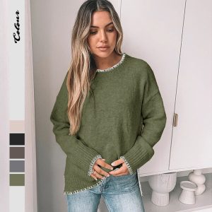 Women's Round-Neck Long-Sleeve Knit Sweater