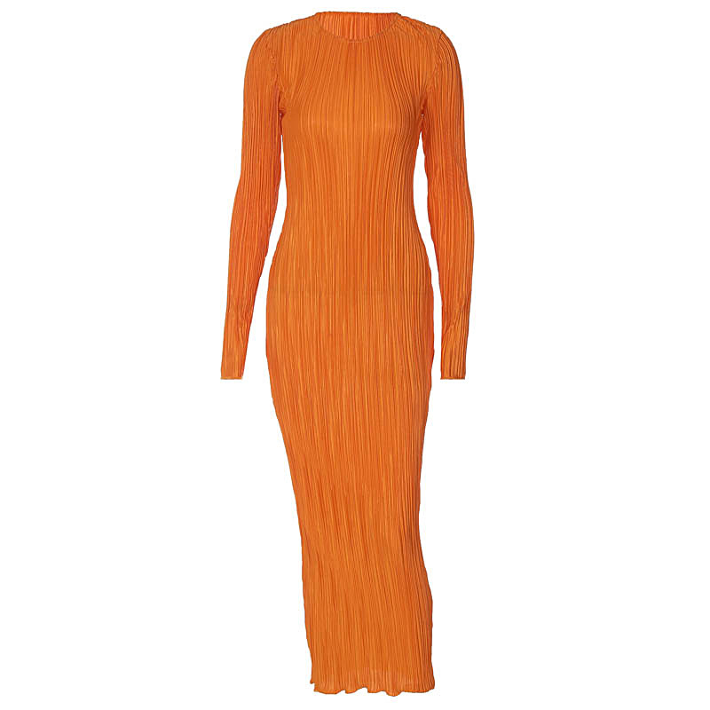 European and American style women's clothing 2022 autumn new fashion casual solid color round neck long-sleeved slim dress foreign trade wholesale - Image 4