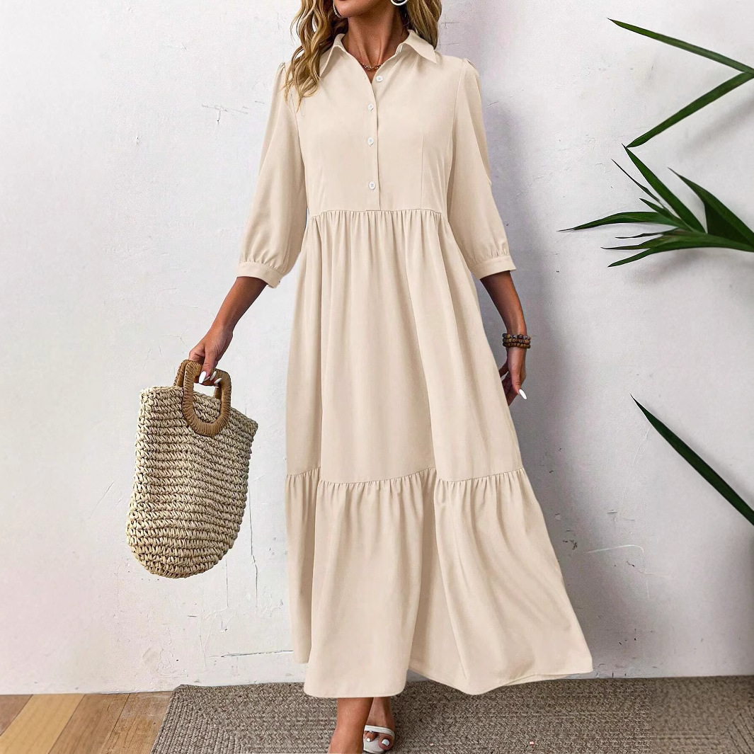2026 Spring/Autumn New Style Women's Shirt Dress, Elegant, Fashionable, Casual, Lapel, Full Skirt - Image 3