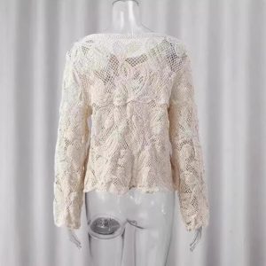 2024 European and American cross-border spot autumn fashion elegant white knitted top, versatile and suitable for commuting, loose fit