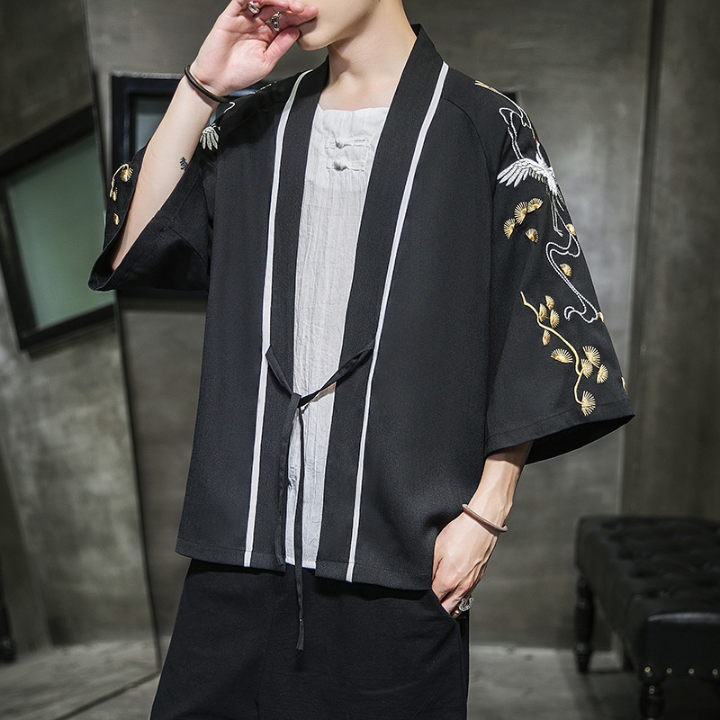 AliExpress new Chinese style round dragon embroidery three-quarter sleeve cardigan Hanfu sunscreen clothing men's Japanese loose jacket men - Image 9