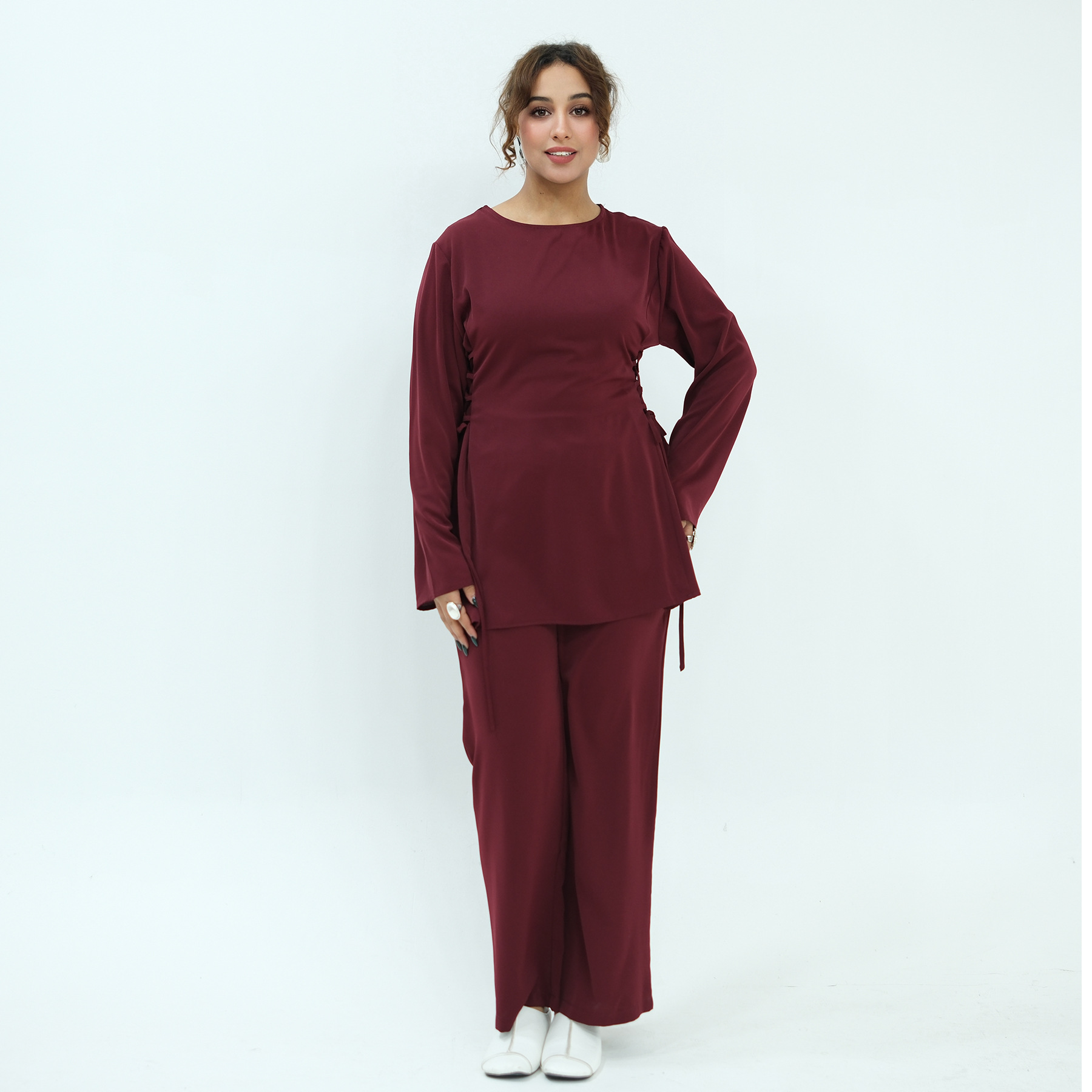 Ai Yirui's real-shot product, cross-border solid color waist-cinching two-piece set 1090 - Image 7