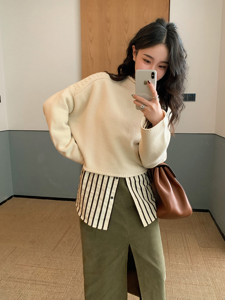 Lazy French style Hong Kong style temperament long-sleeved tops for women, design niche striped shirts, all-match early autumn - Image 3