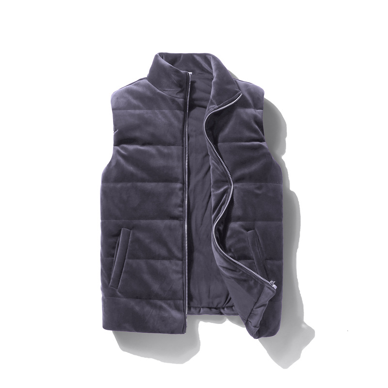 Cross-border new gold velvet solid color vest men's tops large size jacket spring autumn winter warm stand collar jacket waistcoat - Image 5
