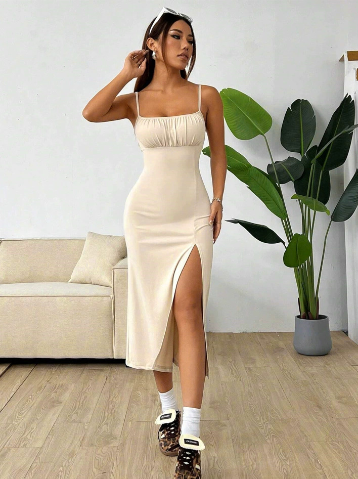 2025 New Foreign Trade Amazon Spring/Summer Camisole Strapless Slit Daisy Bodycon Print Midi Dress for Women - Image 25