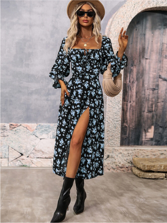 2025 Cross-border Spring and Autumn New Amazon AliExpress European and American Printed Long Sleeve Backless Bohemian Dress - Image 9