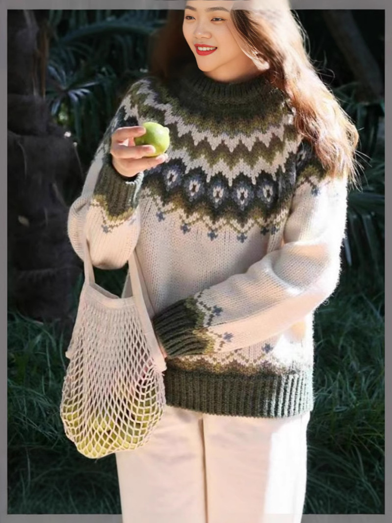 Amazon European and American new sweater women's wish hot sale round neck color matching loose fashion pullover sweater - Image 9