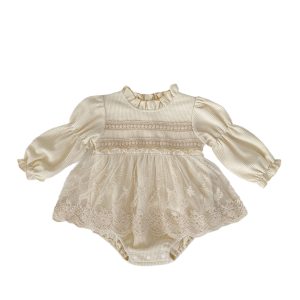 INS 2023 Autumn Infant Girl Waffle Lace Mini Skirt Long Sleeve Harness Skirt Cover-up Jumpsuit