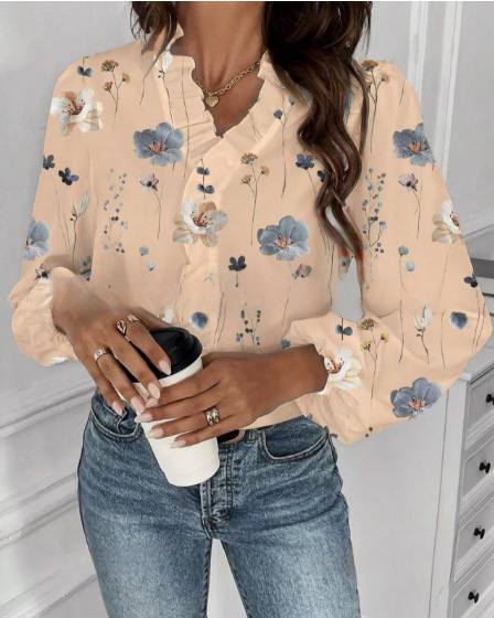 2026 Amazon Foreign Trade Cross-border Wish Independent Station European and American Spring and Autumn Ruffled Blouse Women's Long Sleeve Shirt - Image 5
