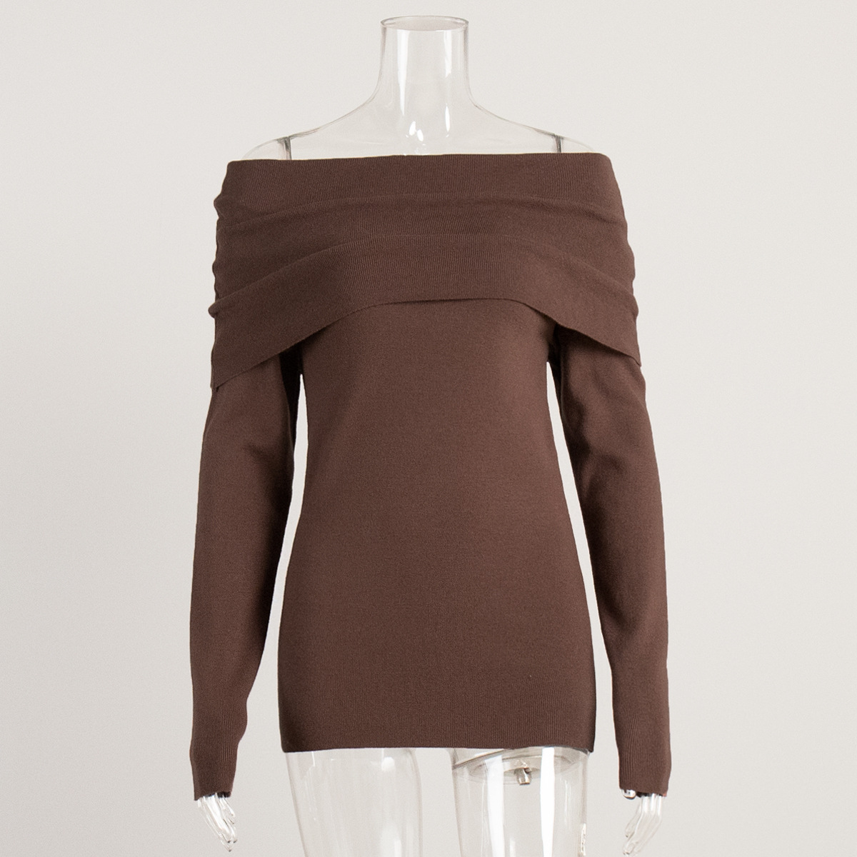Women's Cross-Border Sweater 2025 Autumn/Winter European and American Style Long-Sleeved Knitted Base Layer Top, Off-Shoulder Sexy Slim Fit Top - Image 7