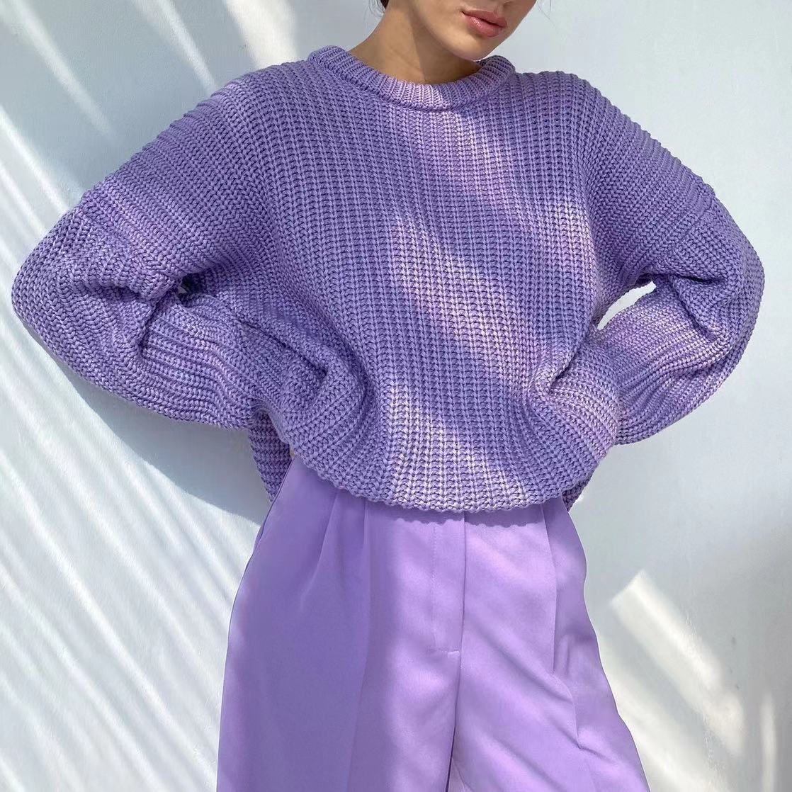 European and American style solid color round neck thick sweater for women, 2025 autumn and winter new arrival, loose long sleeve lazy style pullover knit sweater for women. - Image 19