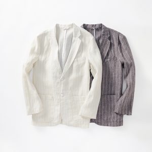 Spring men's linen suit striped casual small jacket young men handsome single western casual rogue thin small suit