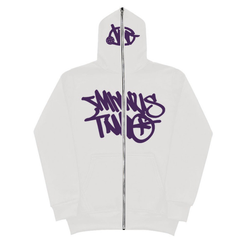 Y2K Unisex Fleece Hooded Sweatshirt Full Zip Plus Size Streetwear Stussy Tour Jacket - Image 8