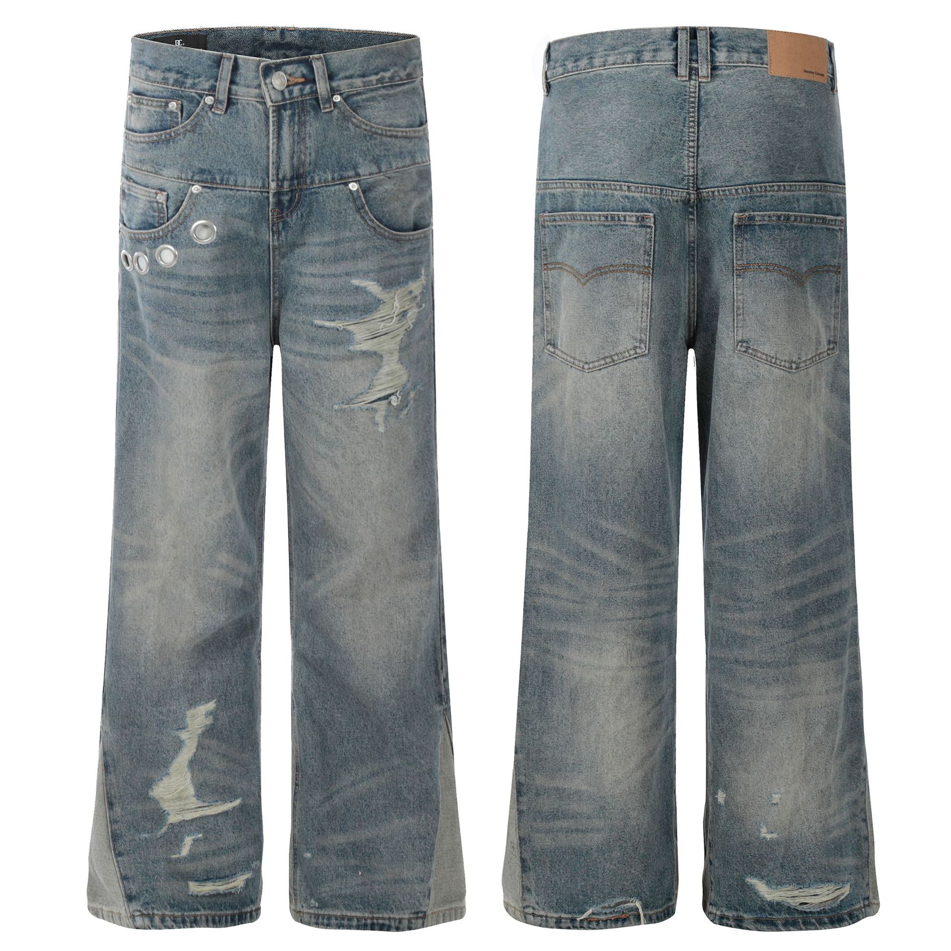 G6608 American Retro 2024 Trendy Washed Distressed High-End Design Men's Loose Flare Jeans - Image 4