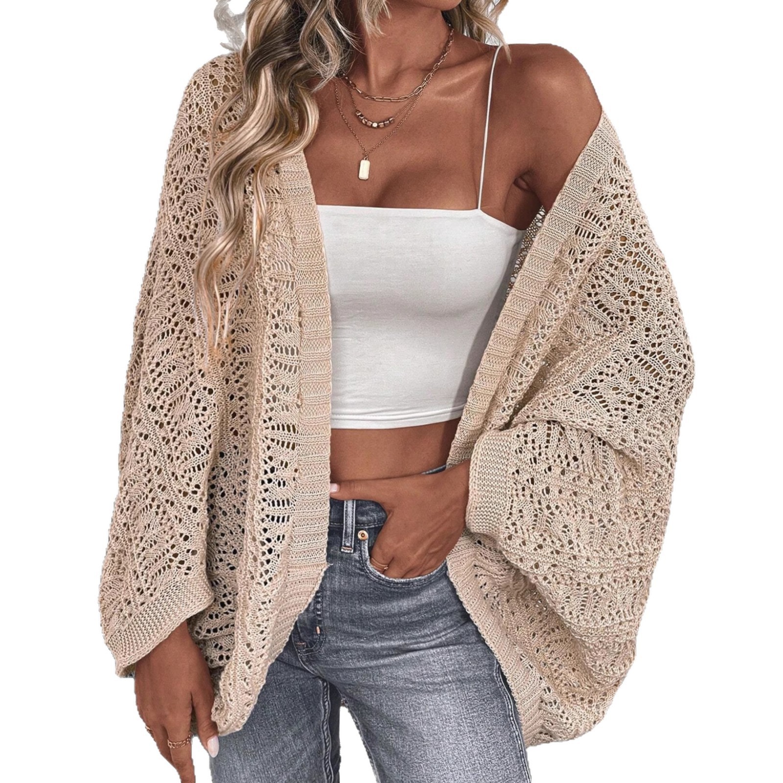 Spring AliExpress Independent Website Hollow-out Batwing Sleeve Cardigan Sweater Jacket Cross-border European and American Foreign Trade Independent Website - Image 5