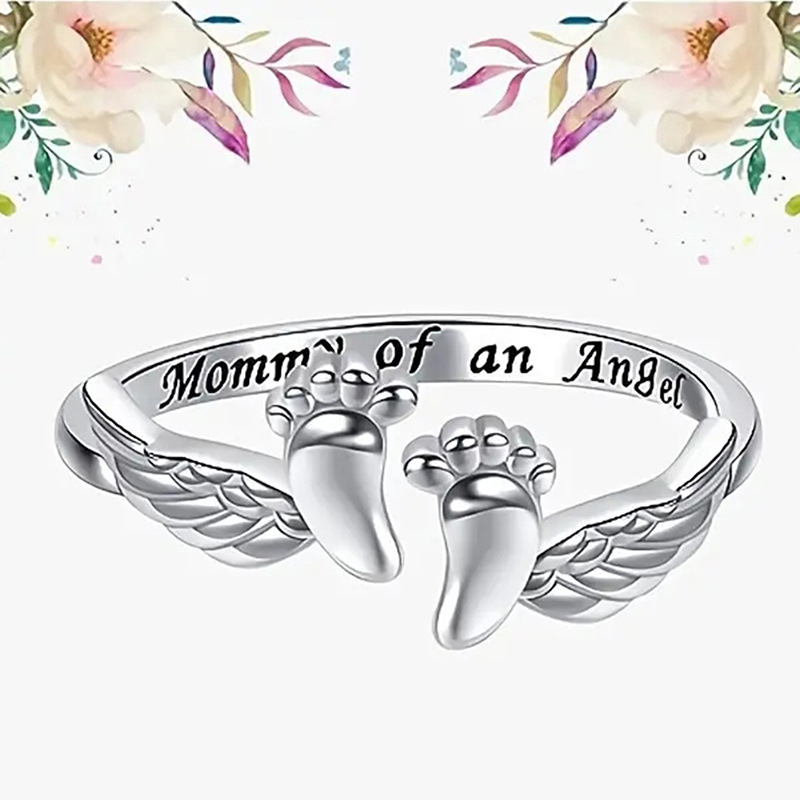 Huitan Cross-Border Mom Angel Ring for Women, Sweet, Warm, and Elegant Engraved Ring, Baby Footprint Fashion Jewelry - Image 2