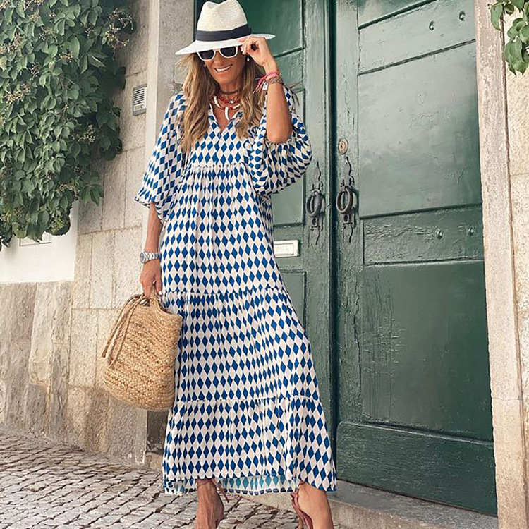 2023 Autumn New Arrival - Hot Selling Geometric Print Puff Sleeve Dress - Street Style Must-Have Plus Size Women's Clothing - Image 8
