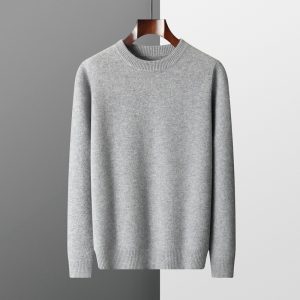 Autumn and winter round neck wool sweater men's 100% pure wool thick pullover sweater loose casual solid color knitted bottoming shirt