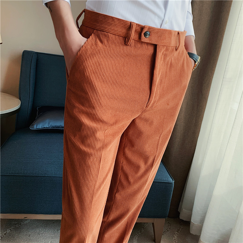 2023 Men's Casual Long Trousers, Autumn/Winter Thickened Corduroy Suit Trousers, Slim Fit, Korean Style Trendy Suit Trousers - Image 3