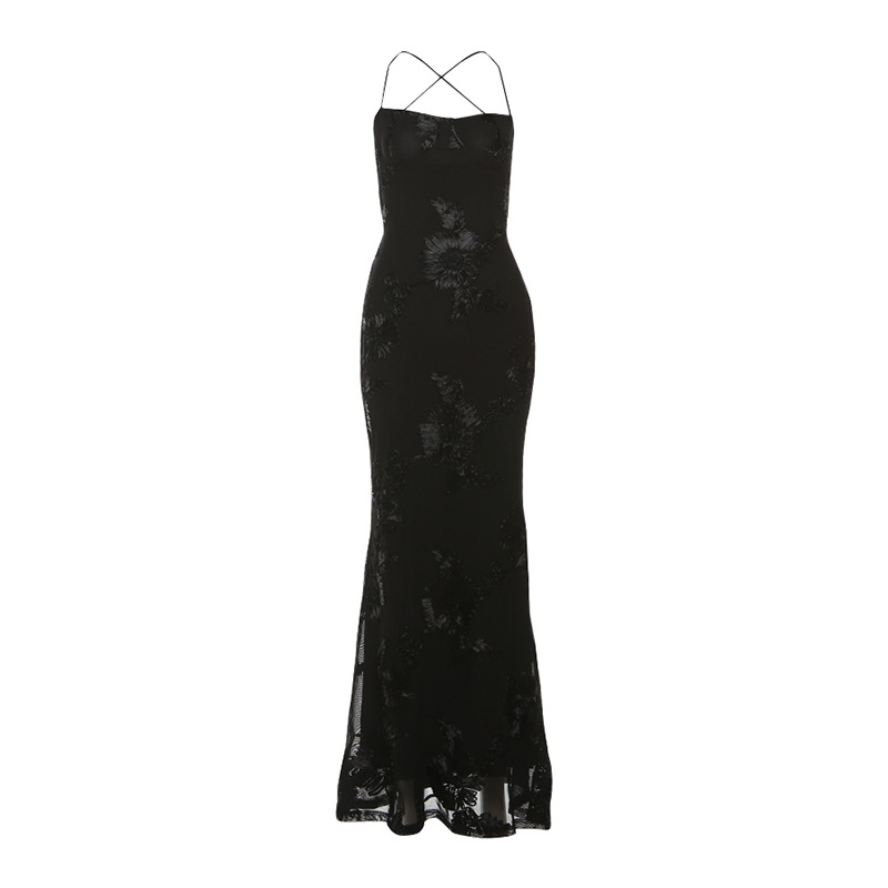 European and American style women's clothing 2025 summer new style INS temperament sexy slim backless tie dress long skirt - Image 4