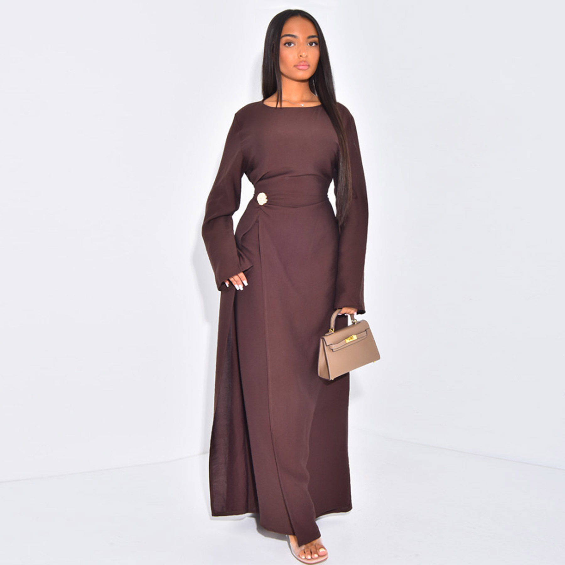 Loriya solid color minimalist plus size dress LR1077 - Image 11