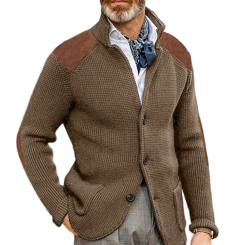 2025 Autumn/Winter New Slim Fit Cardigan with Lapel Collar, Long Sleeve, Knitted Outerwear, Cross-border European and American Plus Size Men's Sweater - Image 5