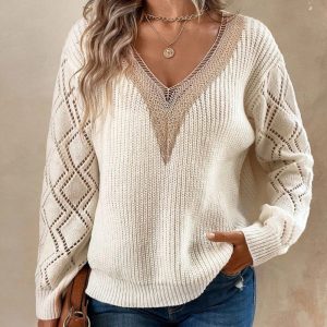 Cross-border e-commerce, European and American spring and autumn Amazon V-neck sweater, 2023 new style, loose casual pullover women's knitwear.