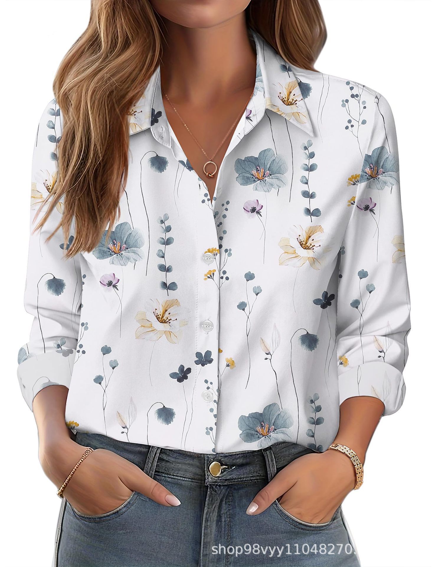 Women's 3D Printed Floral Loose-fitting Shirt, European and American Style, for Cross-border E-commerce AliExpress Independent Website - Image 43