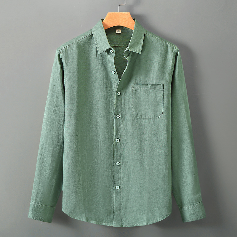 Summer linen short-sleeved shirt for middle-aged men's business casual pure linen pocket shirt loose cardigan half-sleeved linen clothing - Image 22