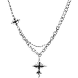Black zircon star necklace for women, unique design, versatile, sweet and cool, and stylish cross necklace for men.