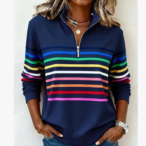 2026 Foreign Trade Cross-Border European and American Independent Website Amazon Autumn/Winter Half-Zip Hoodie 3D Digital Print Women's Top