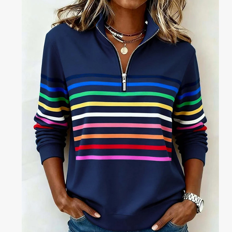 2026 Foreign Trade Cross-Border European and American Independent Website Amazon Autumn/Winter Half-Zip Hoodie 3D Digital Print Women's Top