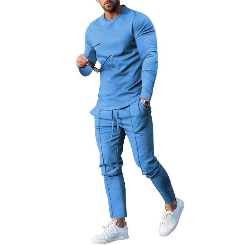 European goods foreign trade men's clothing suit spring and autumn style two-piece suit round neck long-sleeved T-shirt trousers suit men's autumn casual wear - Image 2