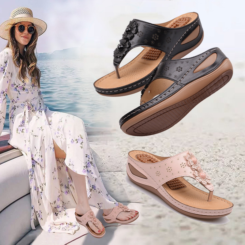 European and American flip-flops women's non-slip outerwear new summer fashion casual wedge heel thick-soled beach sandals - Image 8