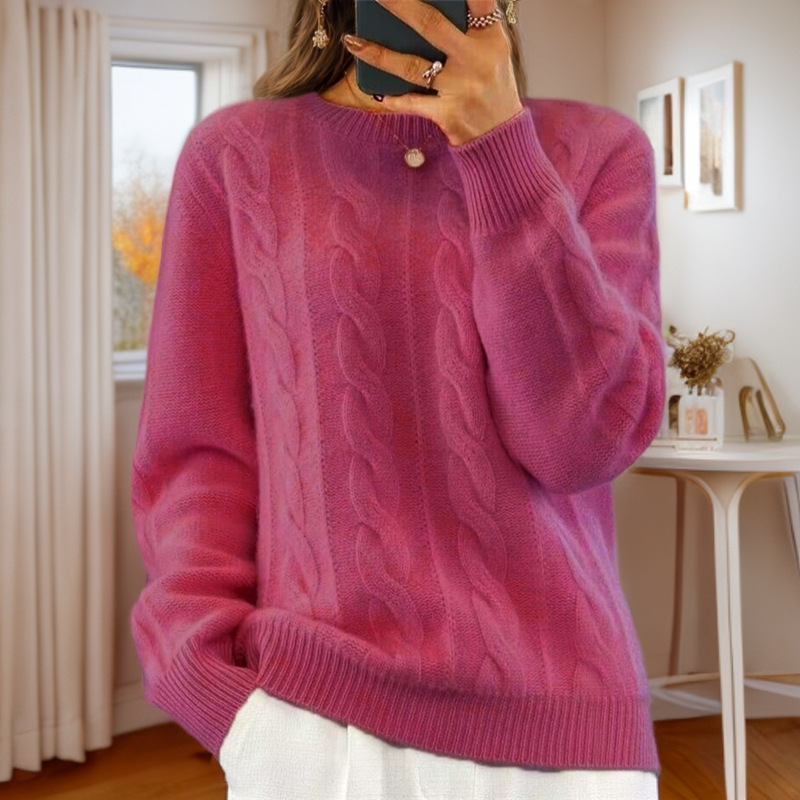 Foreign trade women's clothing 2024 autumn and winter new casual round neck solid color knitted sweater top retro twist pullover sweater for women - Image 4