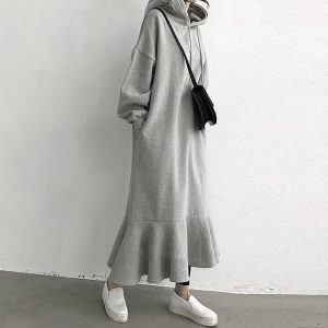 Hooded Dress with Flared Hem