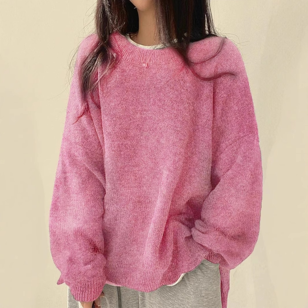 Cross-border European and American women's clothing tk hot style casual versatile solid color split pullover loose long-sleeved ladies sweater autumn and winter 25 - Image 7