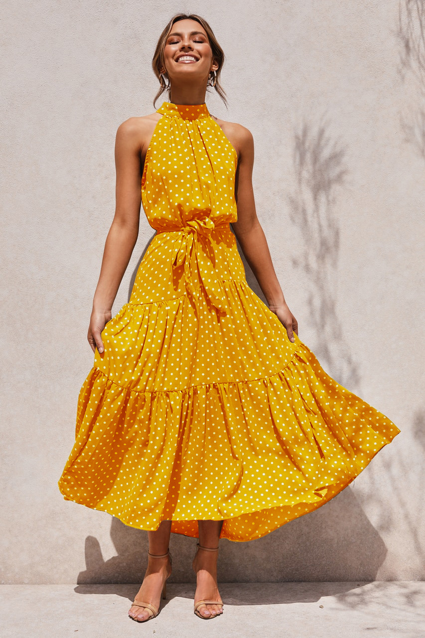 2025 European and American cross-border Amazon women's long skirt foreign trade hot-selling new halter neck polka dot print lace-up dress - Image 15