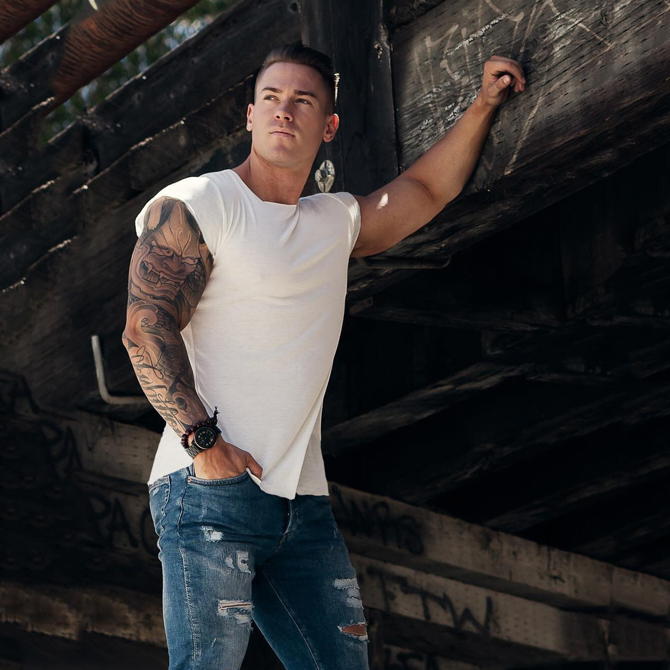 2021 Muscle Brothers new moisture wicking light board cross-border T-shirt short-sleeved pure cotton stretch sports and leisure top - Image 5