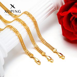 Xuping European and American cross-border copper alloy 24k plated simple and elegant imitation gold D-ring clasp dense chain necklace