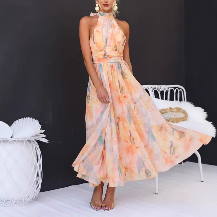 2025 French-style dopamine-infused colorful long dress, perfect for a beach vacation, with an oil painting design. - Image 3