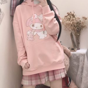 Japanese hooded Melody sweatshirt women's velvet thickened cute autumn and winter new student soft girl coat women's loose and trendy
