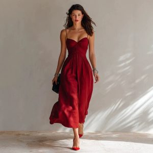 2026 European and American TK Independent Website Cross-border Spring/Summer New Pleated Sexy Suspender Dress