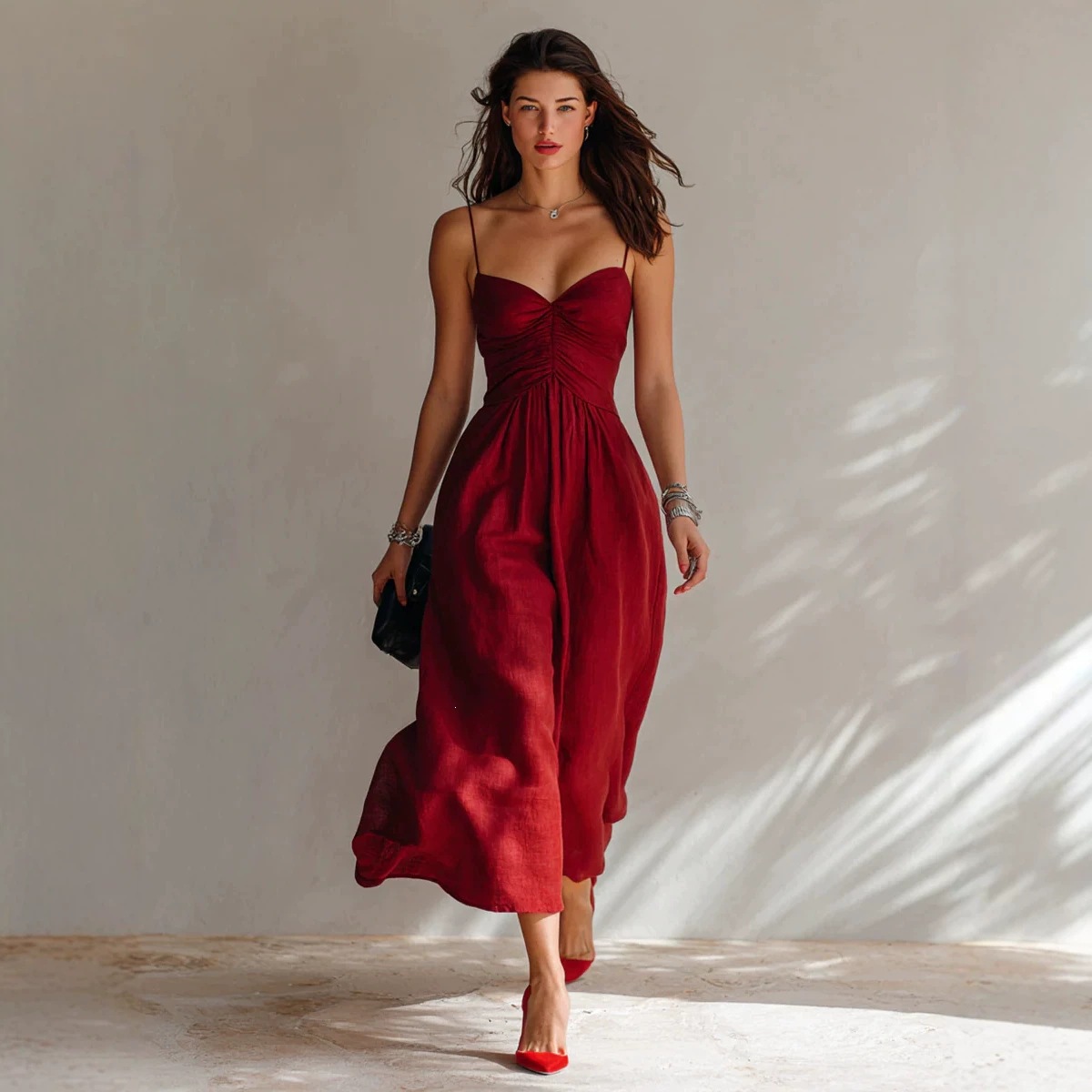 2026 European and American TK Independent Website Cross-border Spring/Summer New Pleated Sexy Suspender Dress