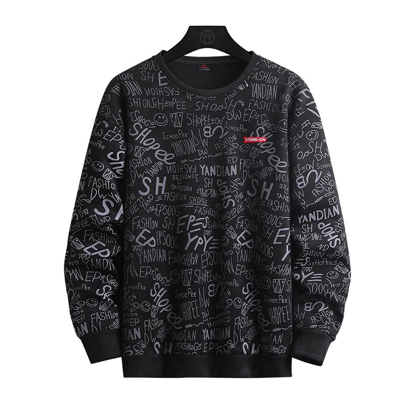 Sweater men's 2023 spring new youth fashion full print casual loose American round neck suede sweater cross-border - Image 6