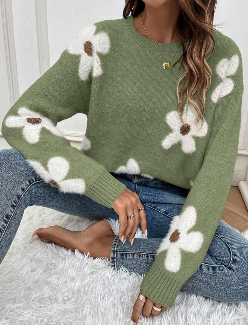 Amazon European and American fashion pullover round neck long-sleeved sweater European and American cross-border foreign trade floral print clothing autumn women's clothes - Image 9